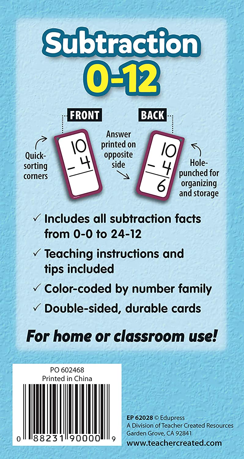 Subtraction Flash Cards - All Facts 0–12