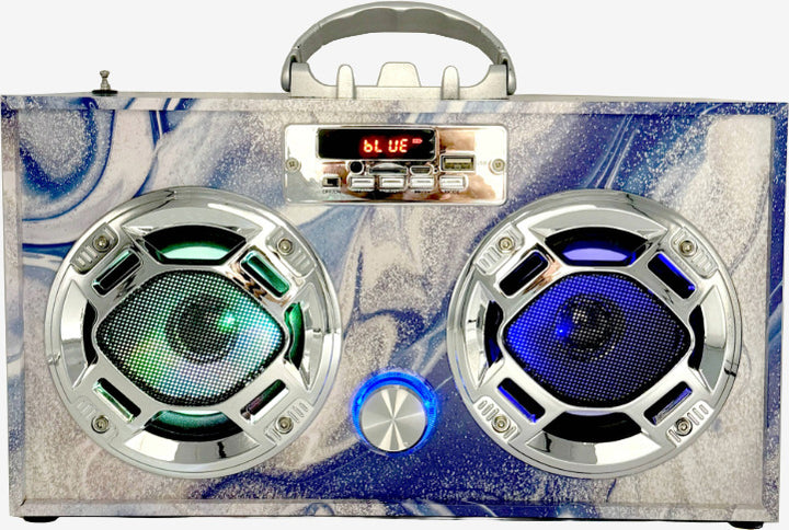 Bluetooth FM Radio W LED Speakers Blue Swirl Boombox