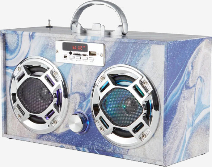 Bluetooth FM Radio W LED Speakers Blue Swirl Boombox