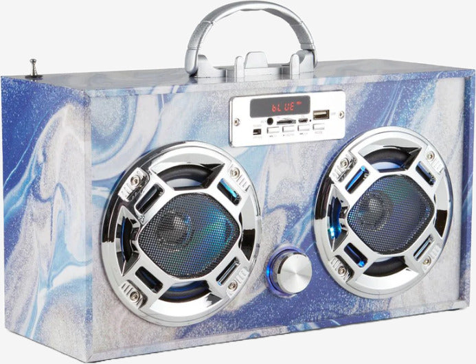 Bluetooth FM Radio W LED Speakers Blue Swirl Boombox