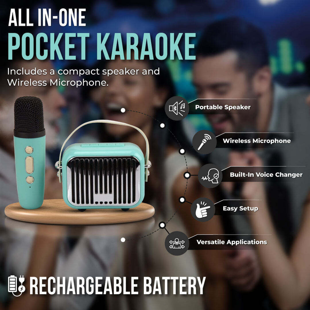 Pocket Karaoke Speaker W wireless Microphone combo-Teal edition