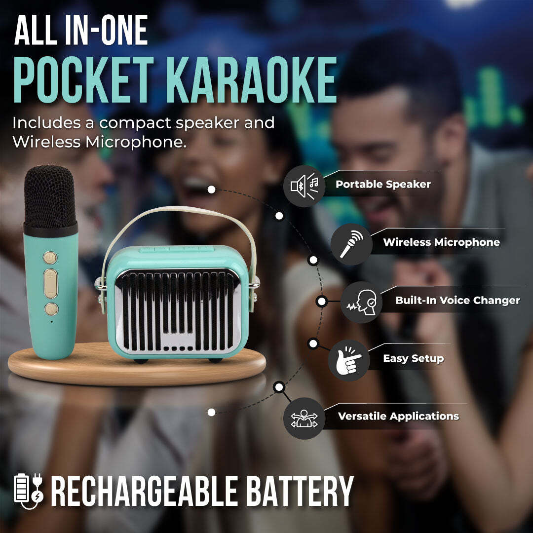 Pocket Karaoke Speaker W wireless Microphone combo-Teal edition