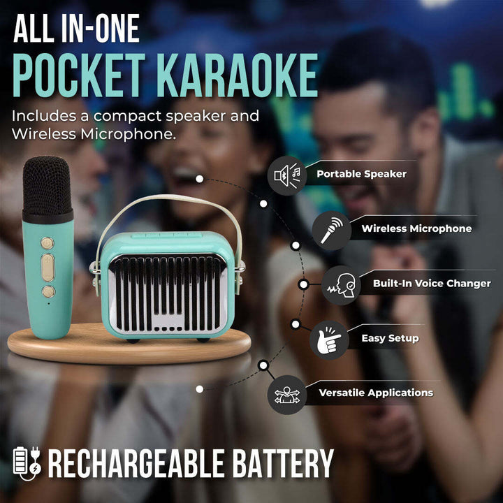 Pocket Karaoke Speaker W wireless Microphone combo-Teal edition
