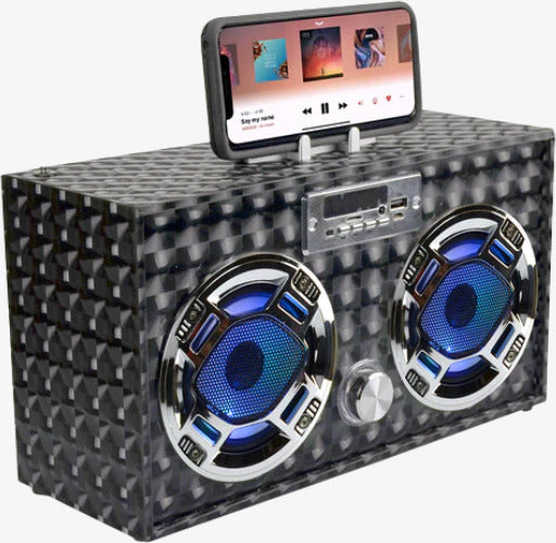 Bluetooth FM Radio W LED Speakers Black Boombox