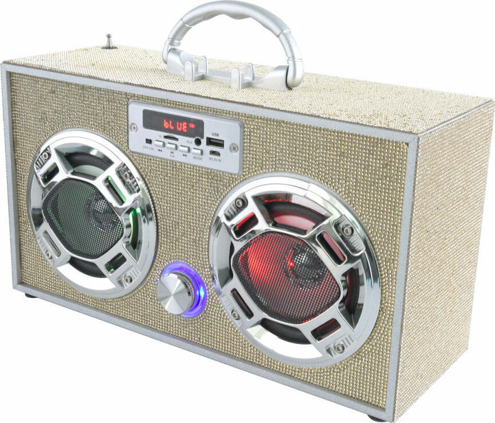 Bluetooth FM Radio W LED Speakers Gold Bling Boombox