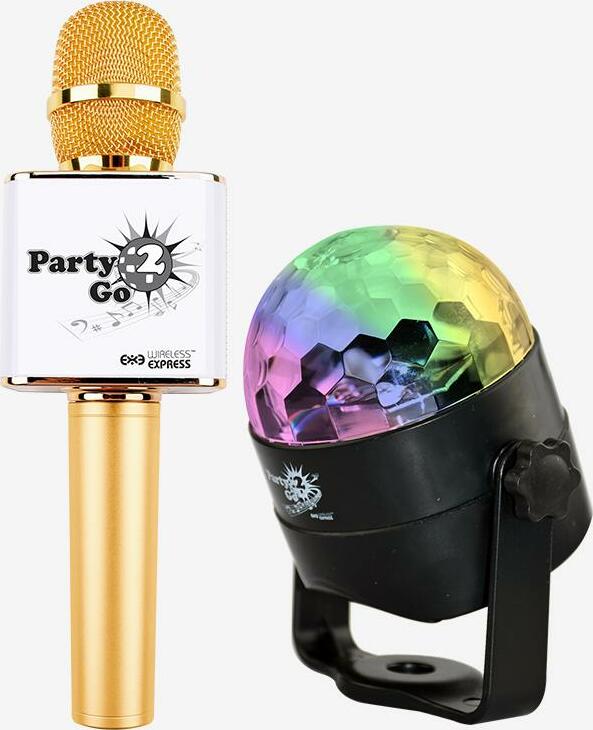 Party 2 Go Gold Karaoke Microphone & Disco Ball Combo