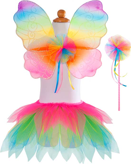 Neon Rainbow Skirt Wings and Wand Set