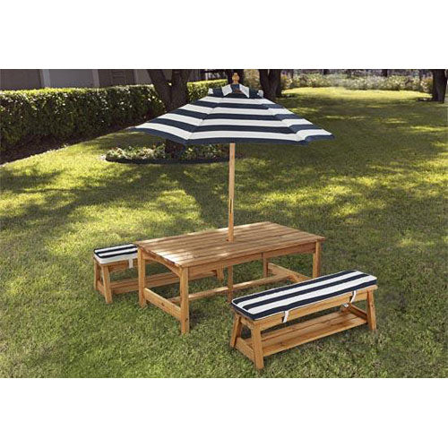 Outdoor Table Chair Set with Cushions Navy Stripes